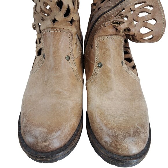 Dromedaris Kenza Leather Heel Cutout Chelsea Boots Size 38 US 7.5-8 Zipper Beige - Picture 3 of 13
